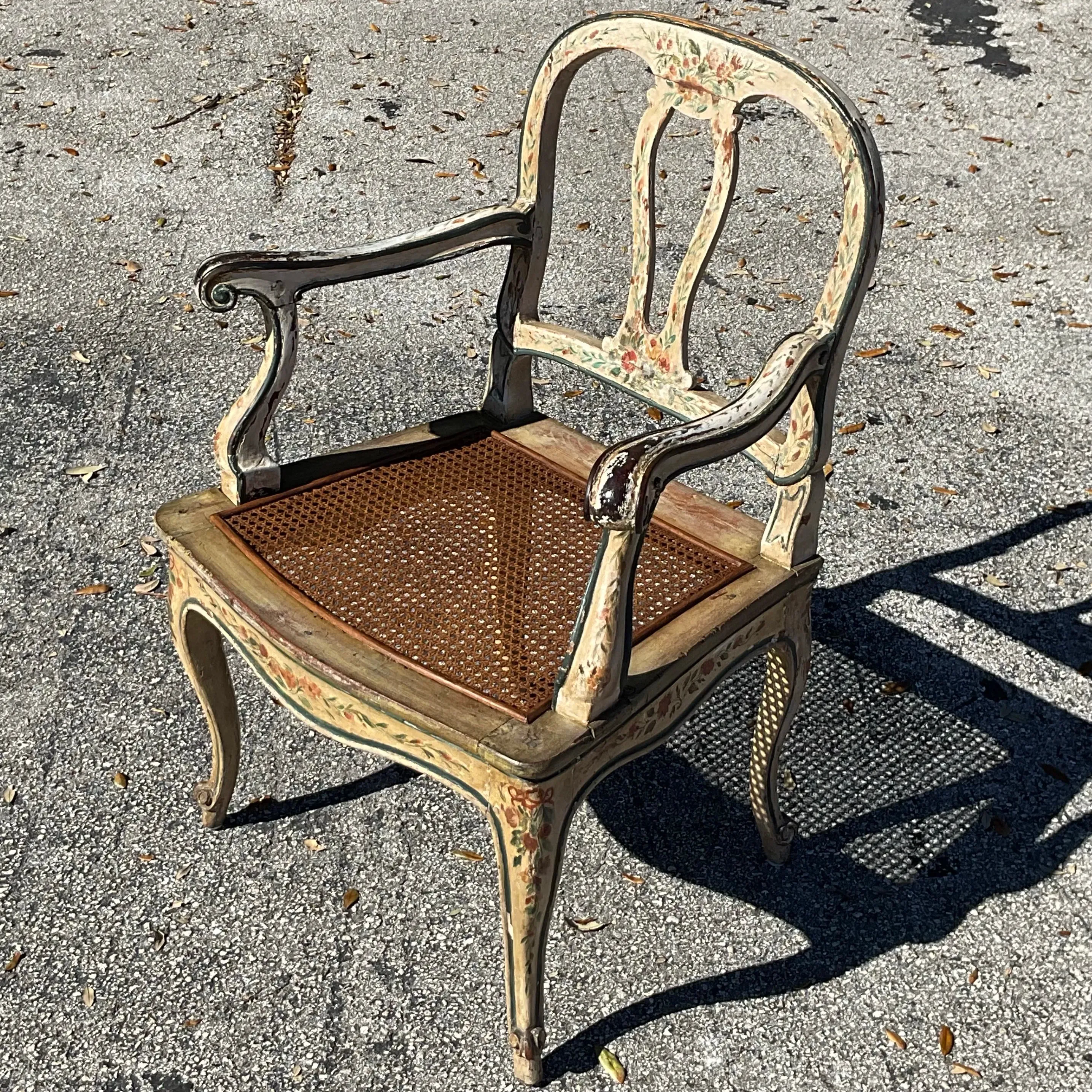 Vintage Regency Venetian Hand Painted Cane Chair — additional photo 3