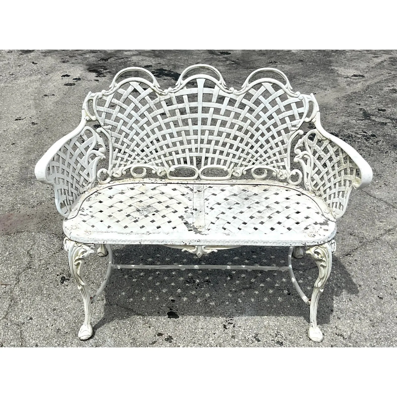 Vintage Regency Web Wrought Iron Bench — additional photo 1