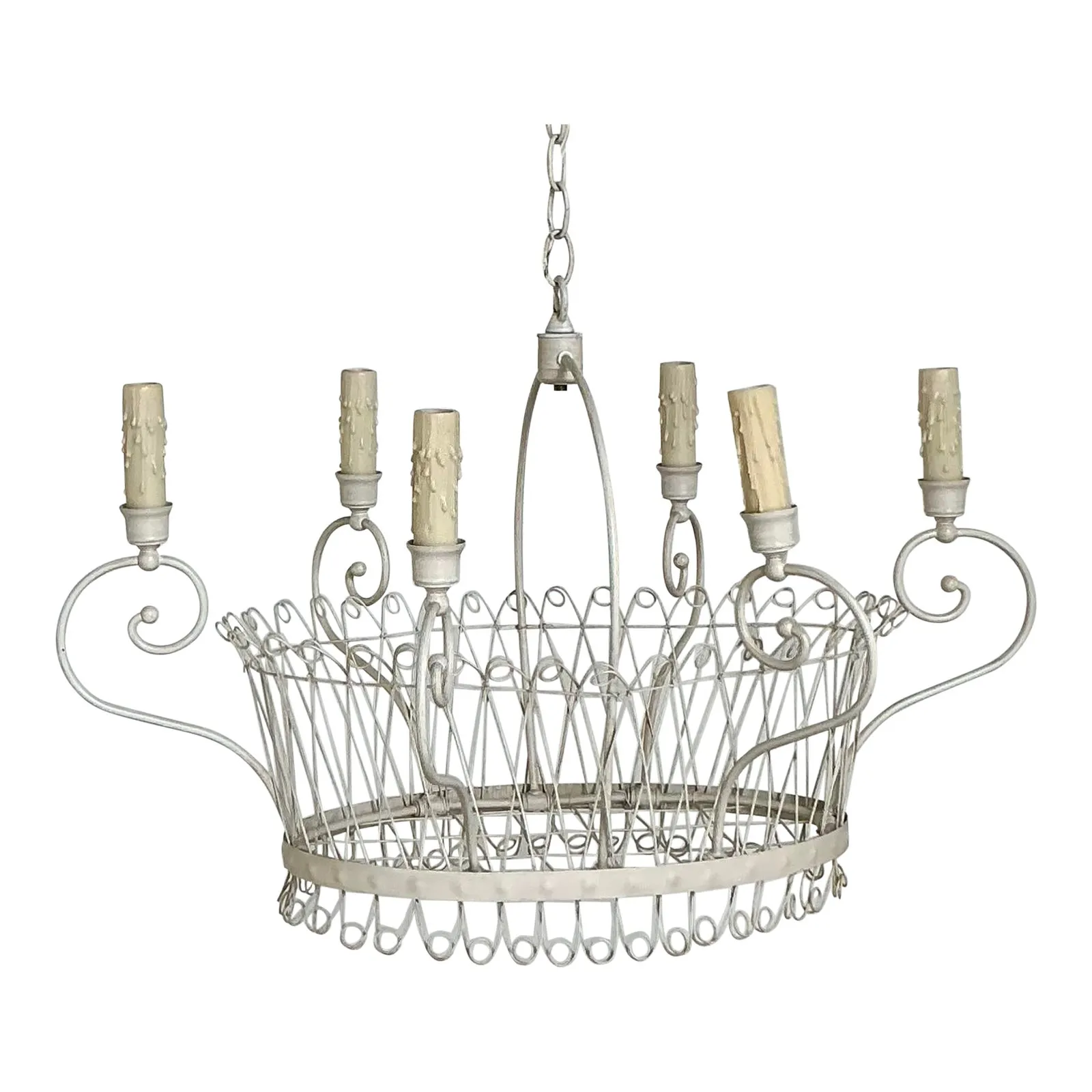 Vintage Regency Wire Basket Six Arm Chandelier — additional photo 1