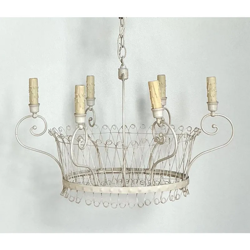 Vintage Regency Wire Basket Six Arm Chandelier — additional photo 2