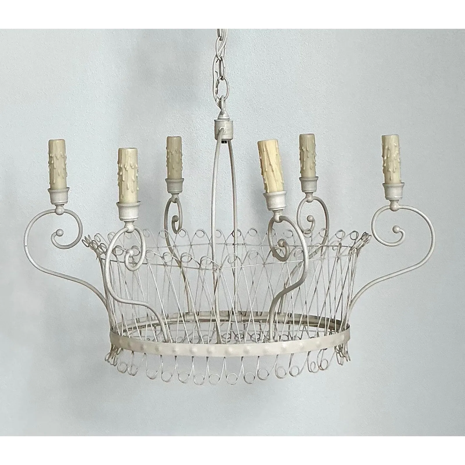 Vintage Regency Wire Basket Six Arm Chandelier — additional photo 3