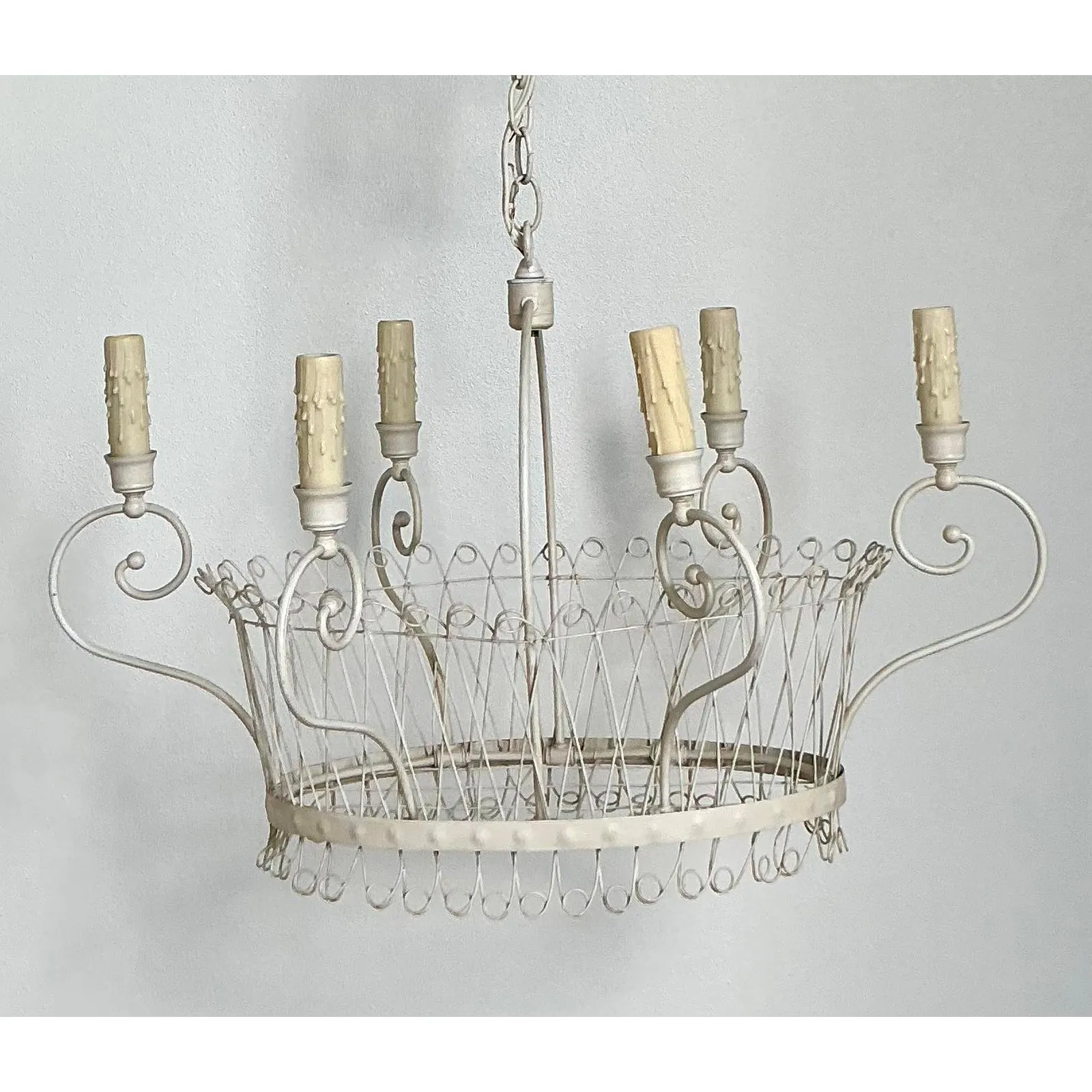 Vintage Regency Wire Basket Six Arm Chandelier — additional photo 4