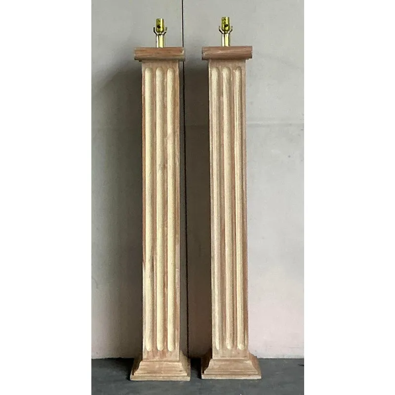 Vintage Regency Wooden Column Floor Lamps - A Pair — additional photo 2