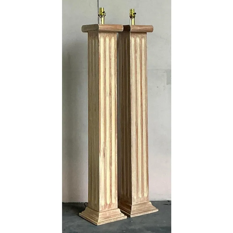 Vintage Regency Wooden Column Floor Lamps - A Pair — additional photo 4