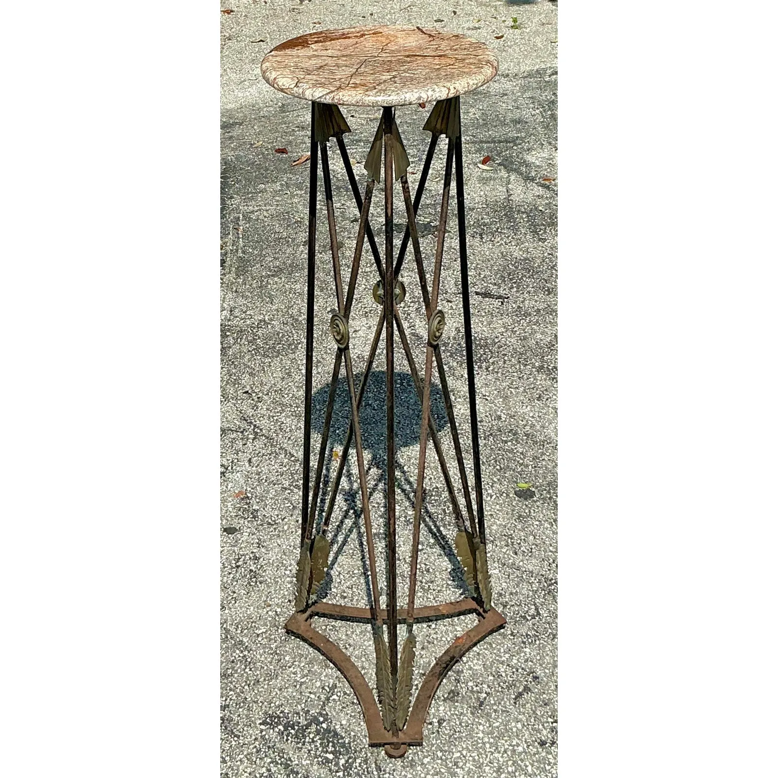 Vintage Regency Wrought Iron and Brass Arrow Pedestal — additional photo 3