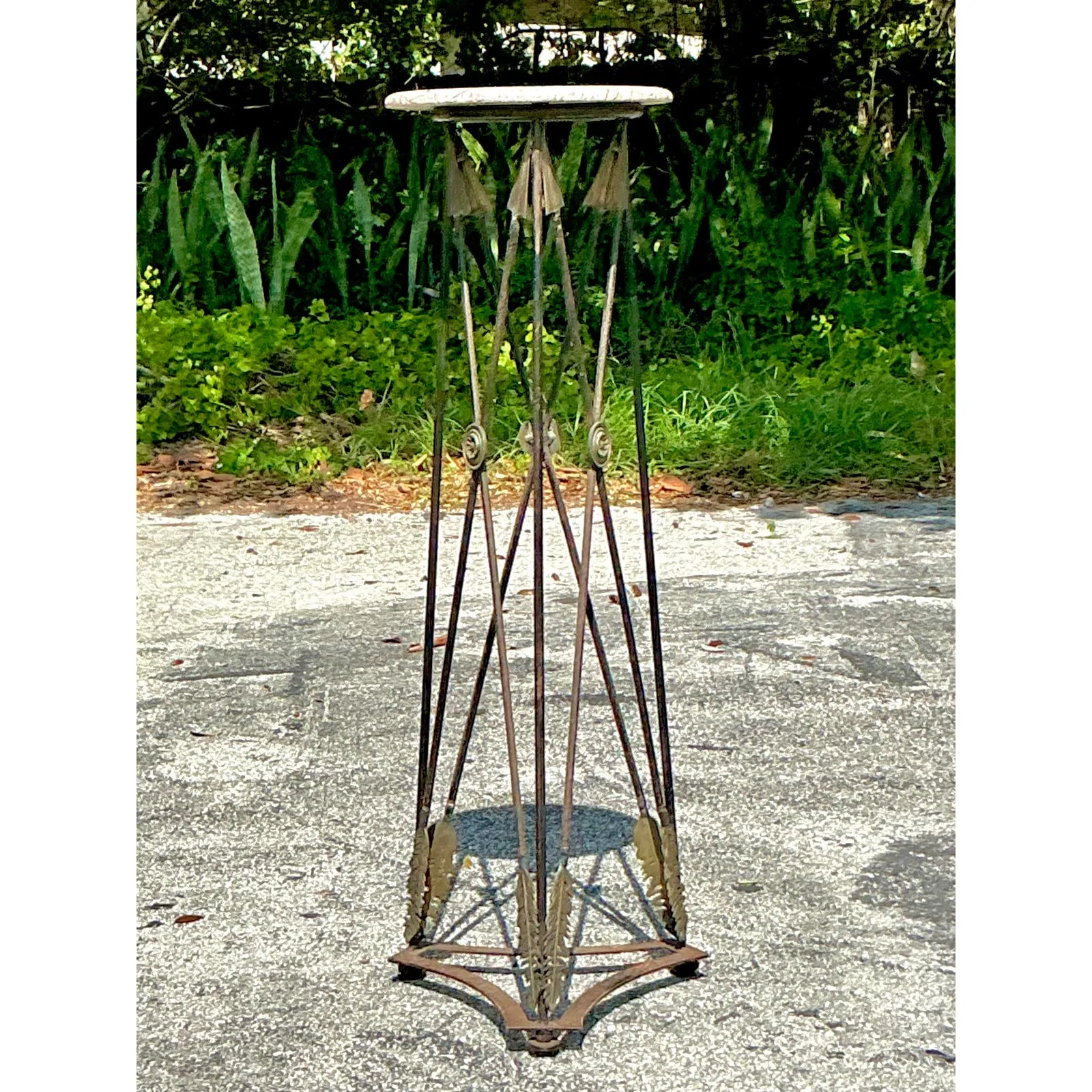 Vintage Regency Wrought Iron and Brass Arrow Pedestal — additional photo 6