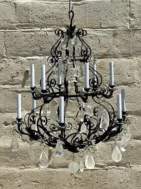 Vintage Regency Wrought Iron and Rock Crystal Chandelier — additional photo 1