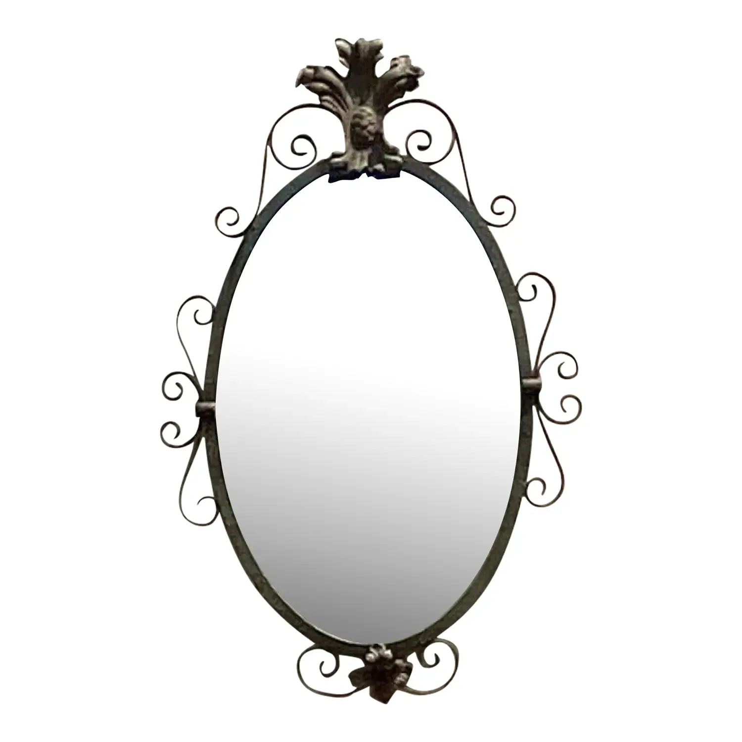 Vintage Regency Wrought Iron Oval Mirror