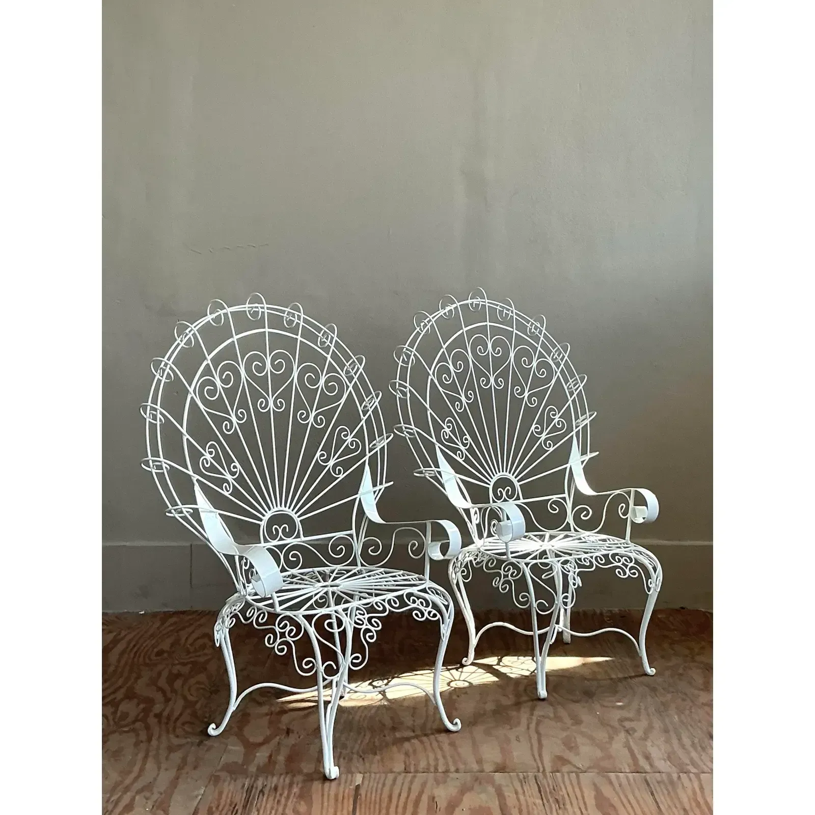  Vintage Regency Wrought Iron Peacock Salon Chairs After Salterini - A Pair — additional photo 2