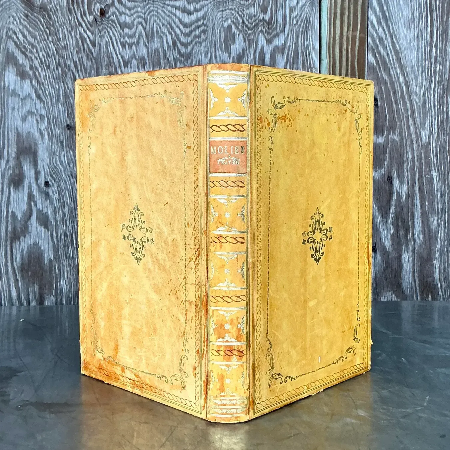 Vintage Regency Yellow Embossed Book Trash Can — additional photo 5