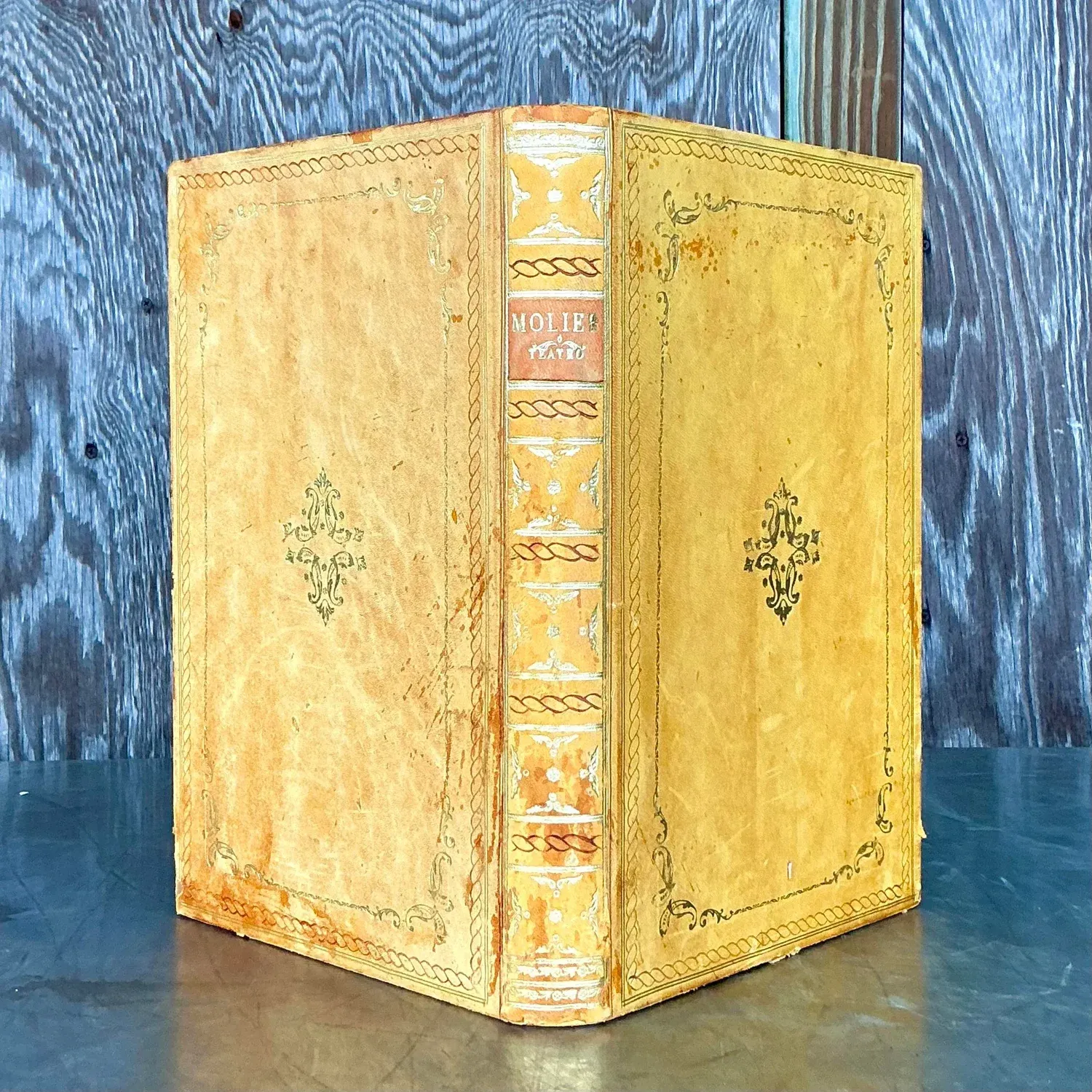 Vintage Regency Yellow Embossed Book Trash Can — additional photo 7