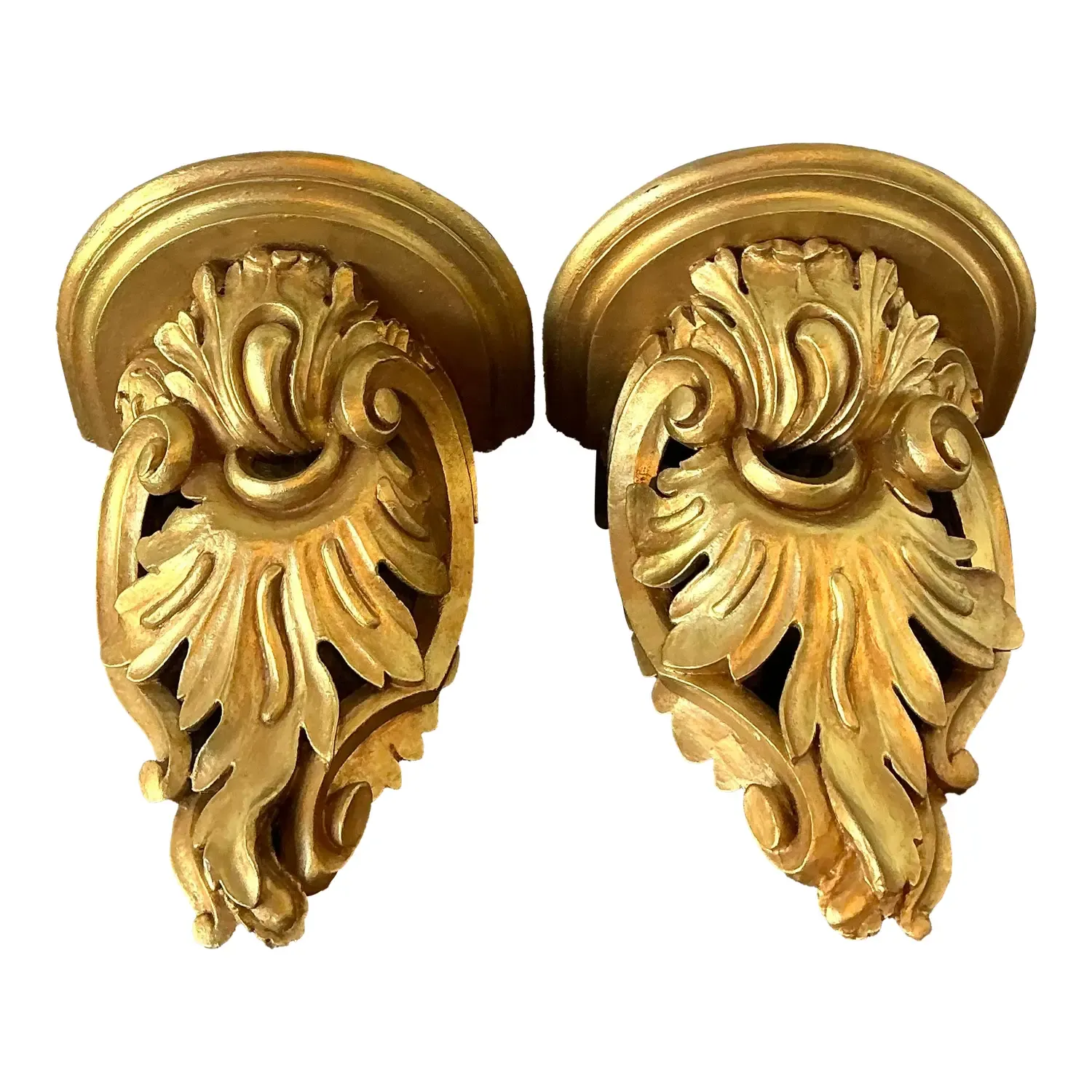 Vintage Rococo Gilt Tipped Brackets - A Pair