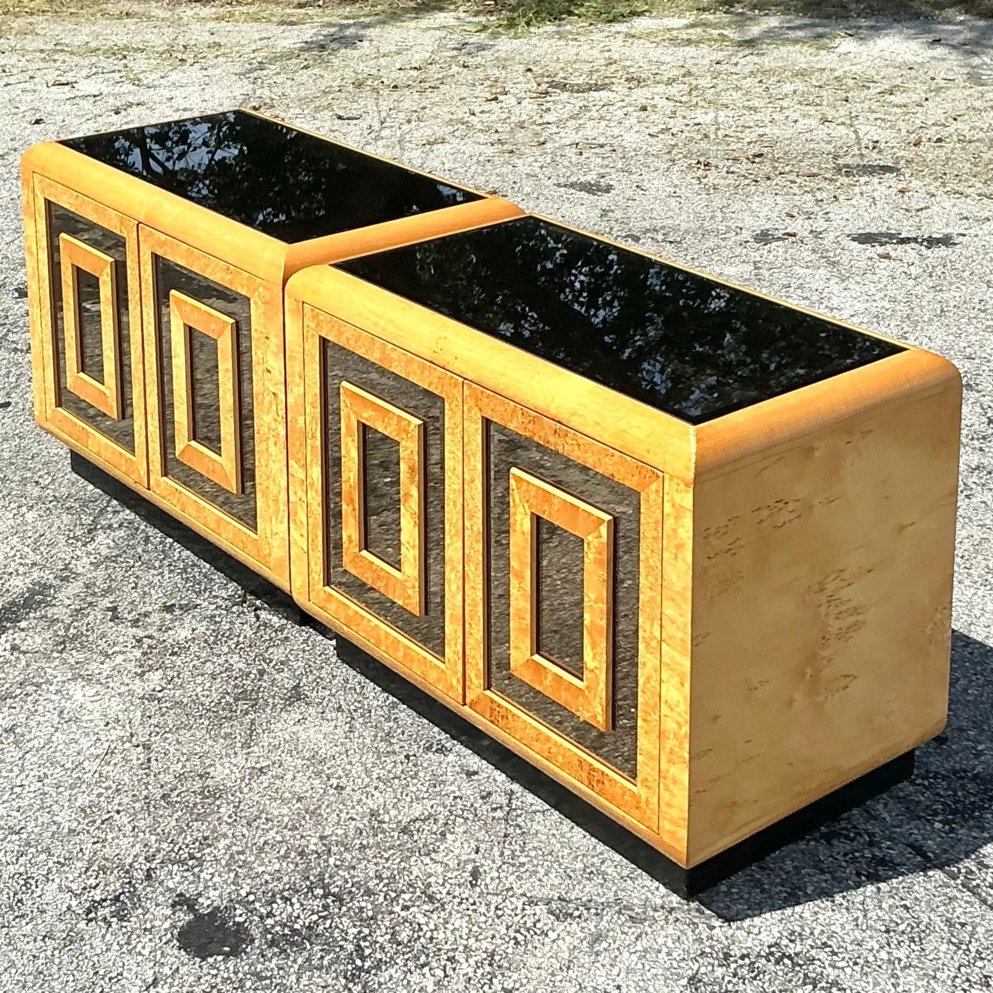 Vintage Romweber Burl and Mirror Nightstands - a Pair