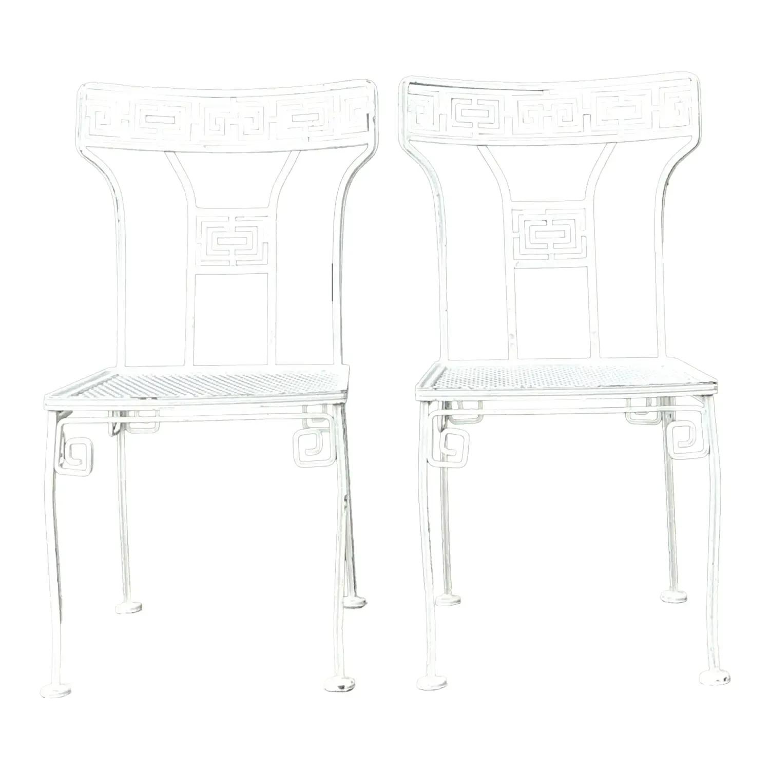 Vintage Salterini Greek Key Wrought Iron Dining Chairs - A Pair
