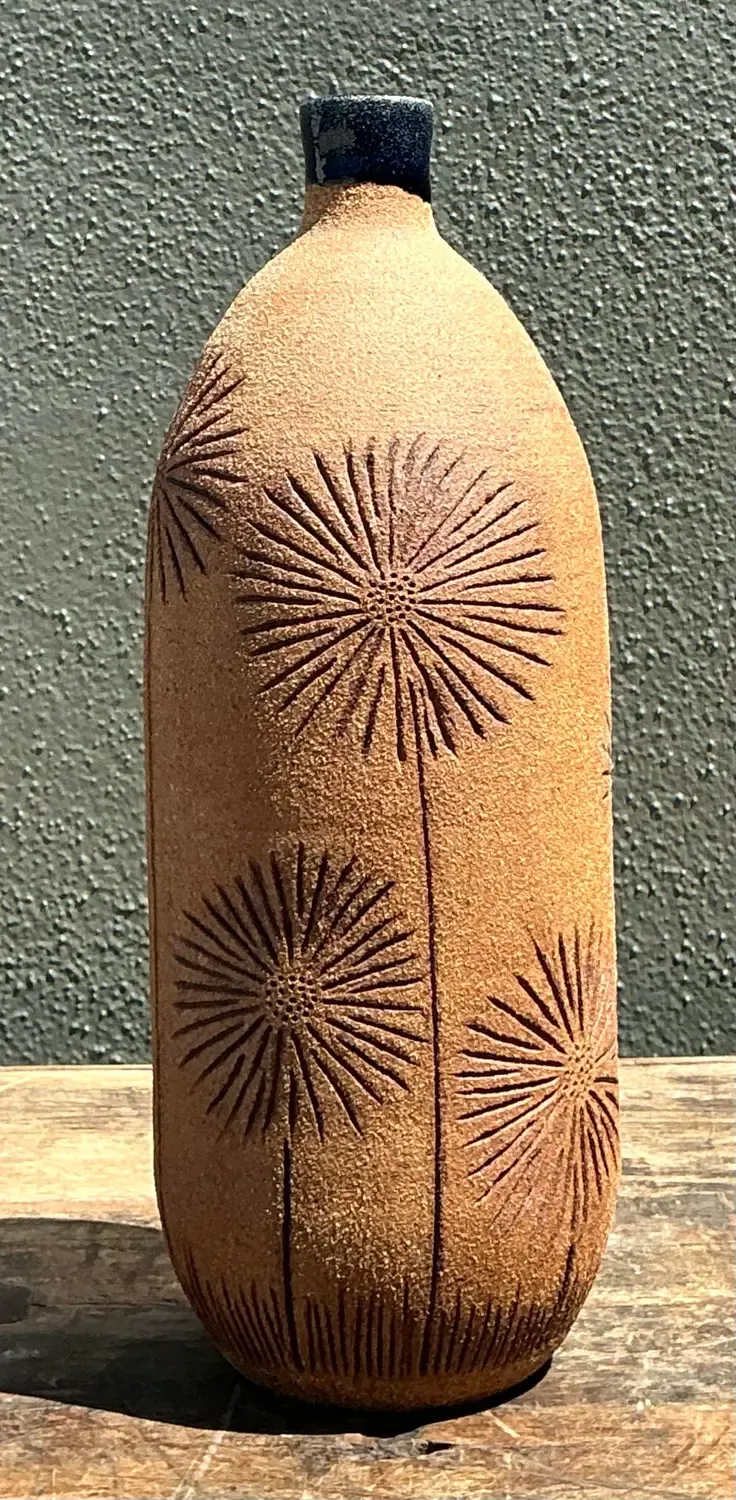 Vintage Scored Floral Studio Pottery Vase — additional photo 1