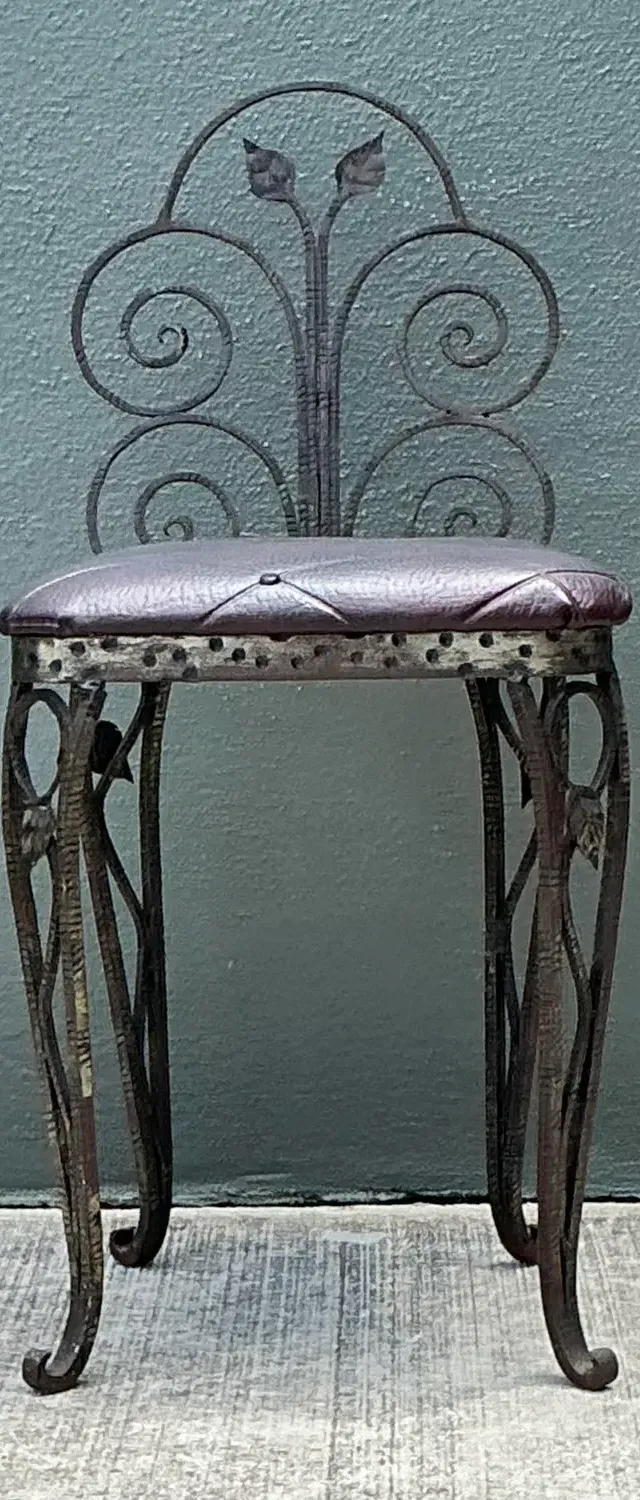 Vintage Scroll Wrought Iron Vanity Chair