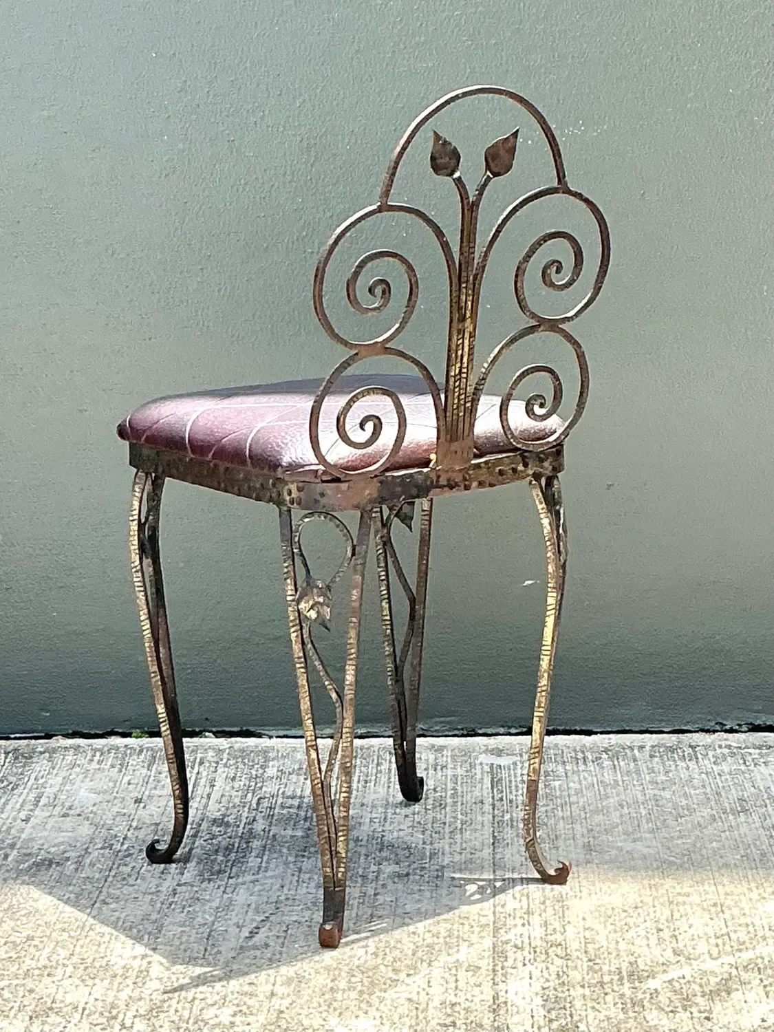 Vintage Scroll Wrought Iron Vanity Chair — additional photo 1