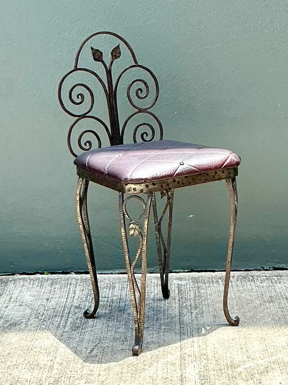 Vintage Scroll Wrought Iron Vanity Chair — additional photo 3