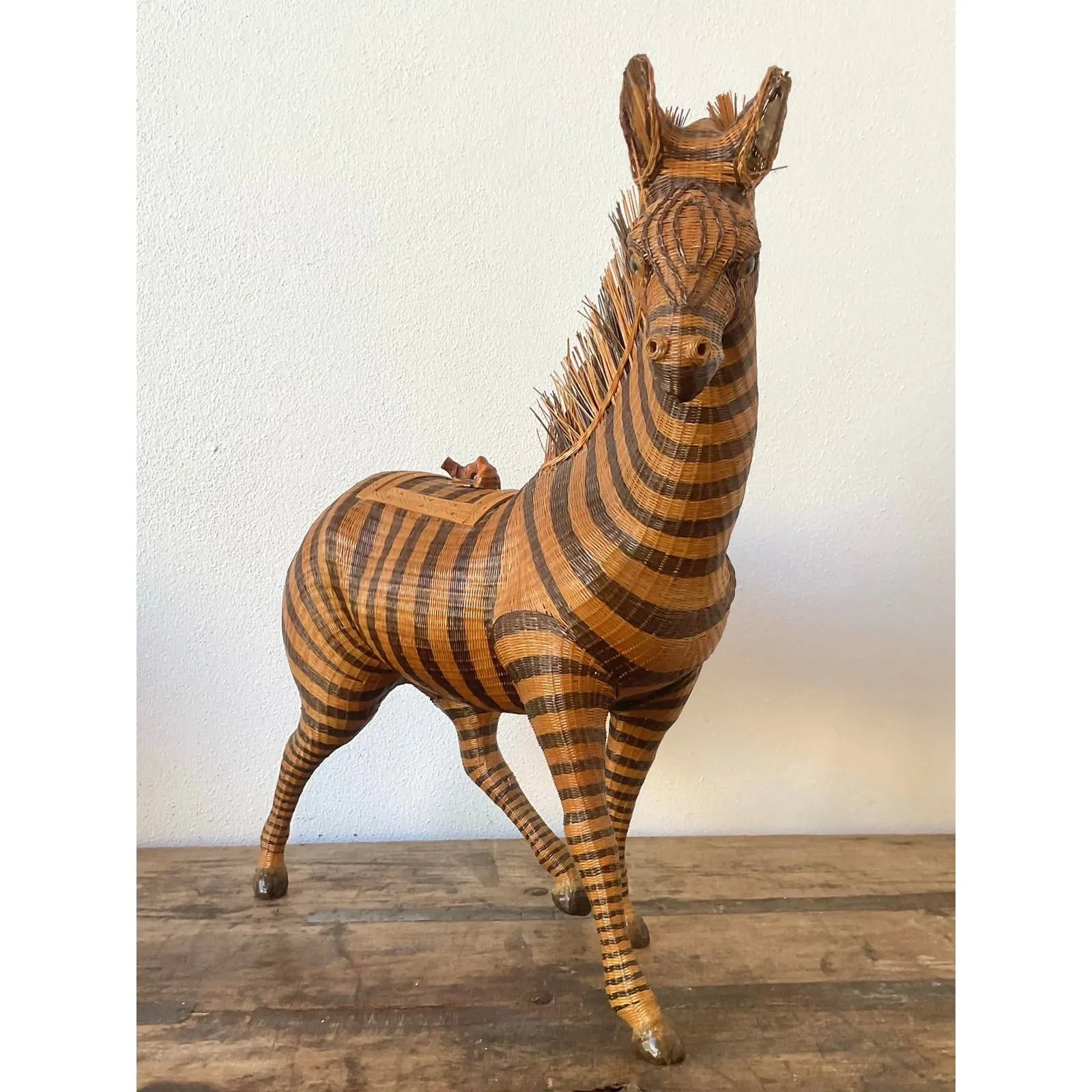 Vintage Shanghai Handicrafts Zebra Basket — additional photo 2