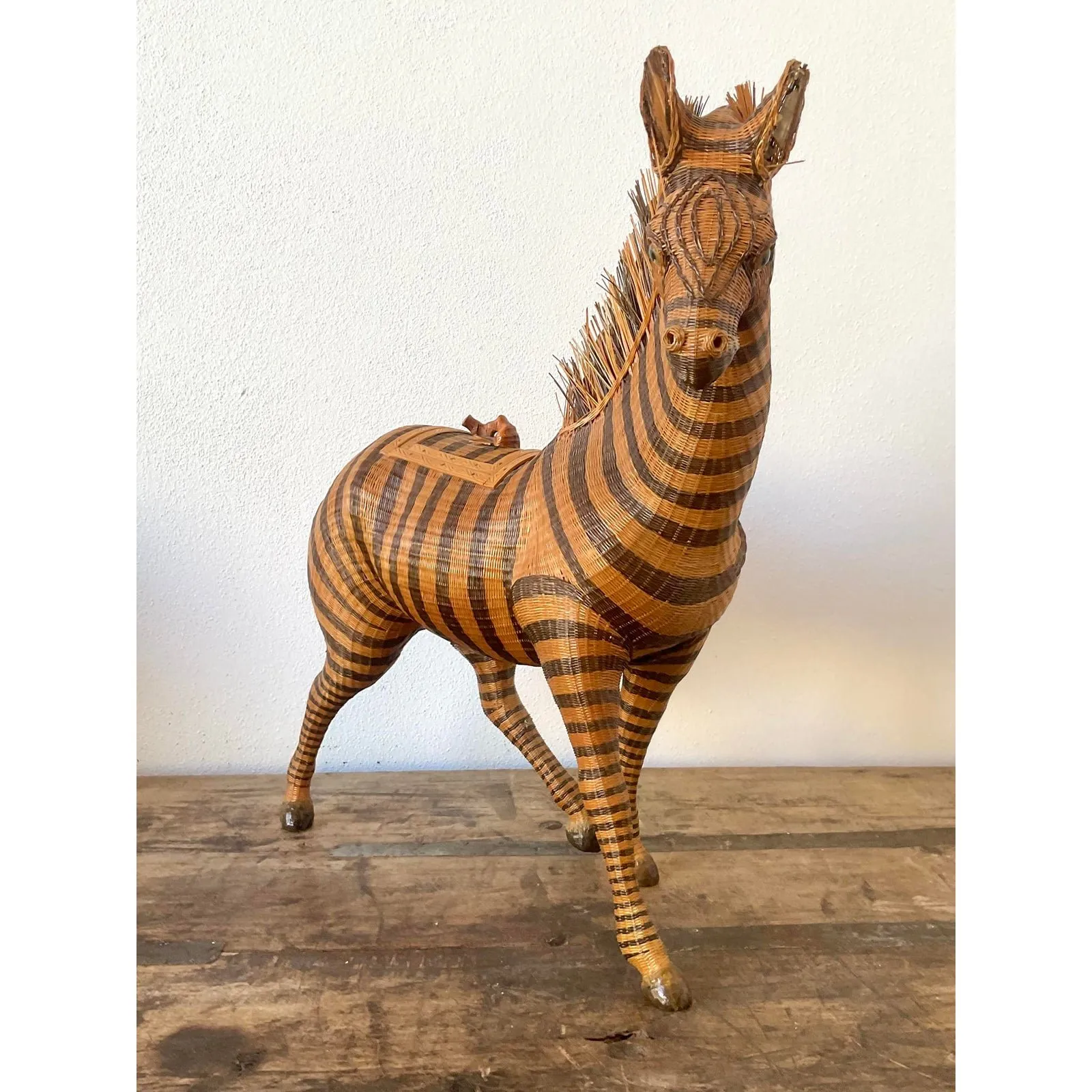 Vintage Shanghai Handicrafts Zebra Basket — additional photo 4