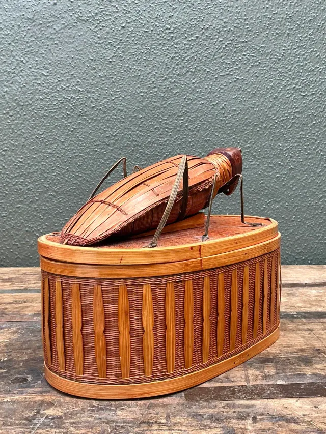 Vintage Shanghai Weave Woven Rattan Bug Box — additional photo 2