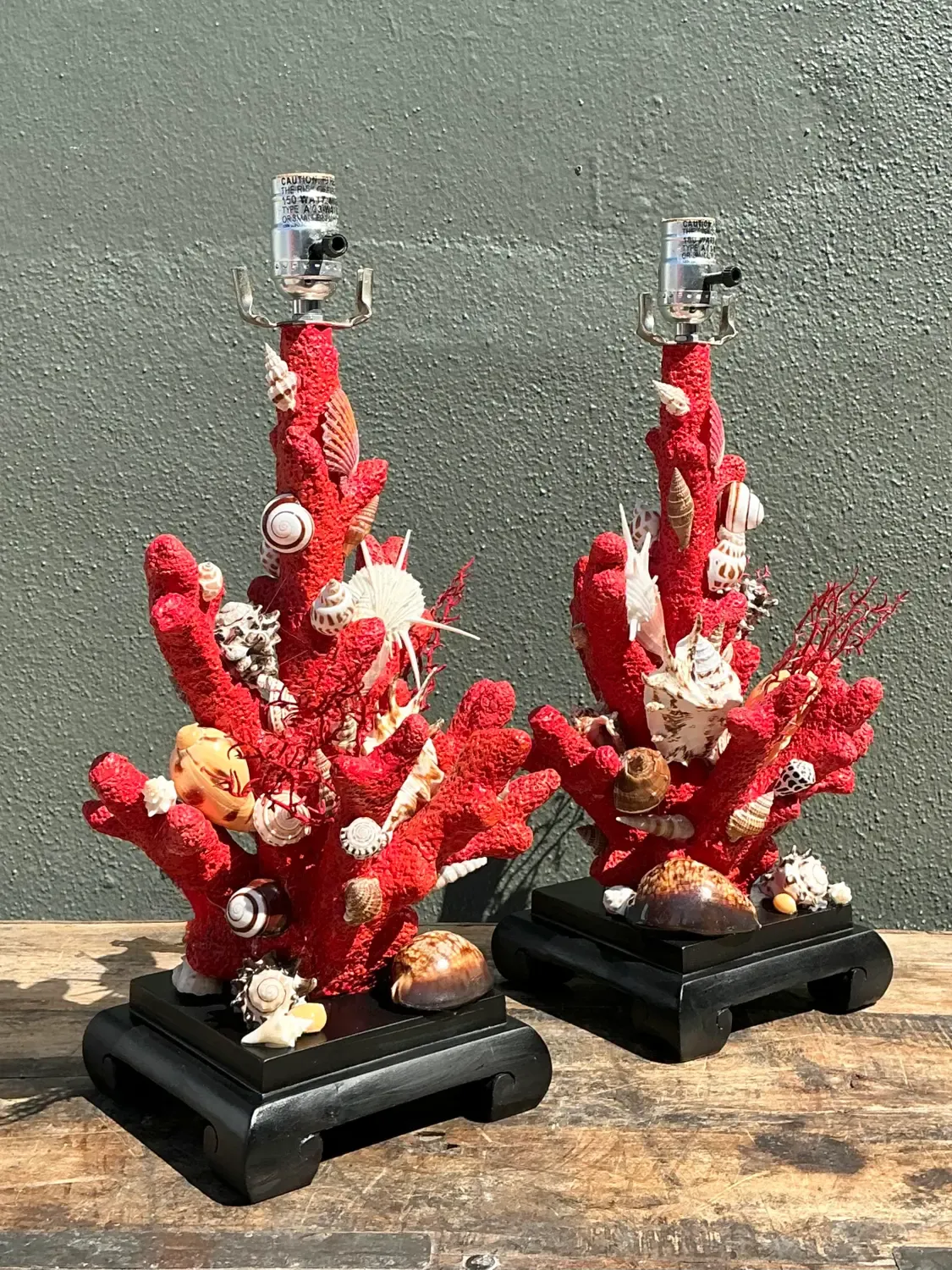 Vintage Shell Encrusted Faux Coral Lamps - A Pair