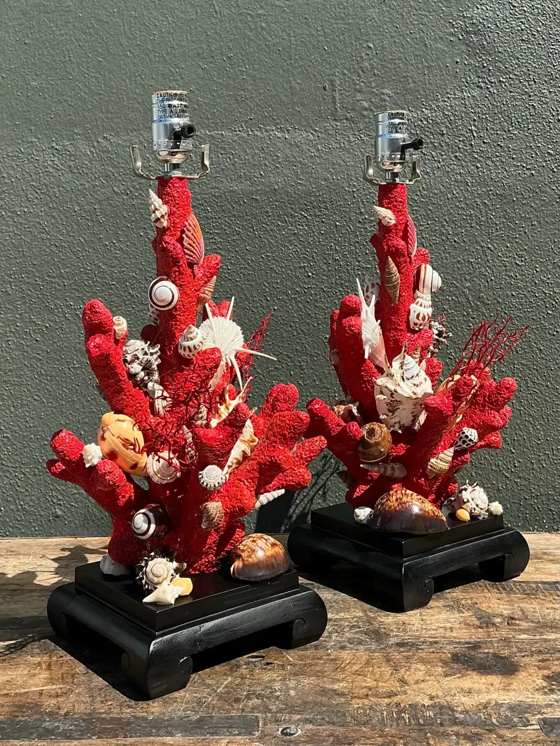 Vintage Shell Encrusted Faux Coral Lamps - A Pair — additional photo 1