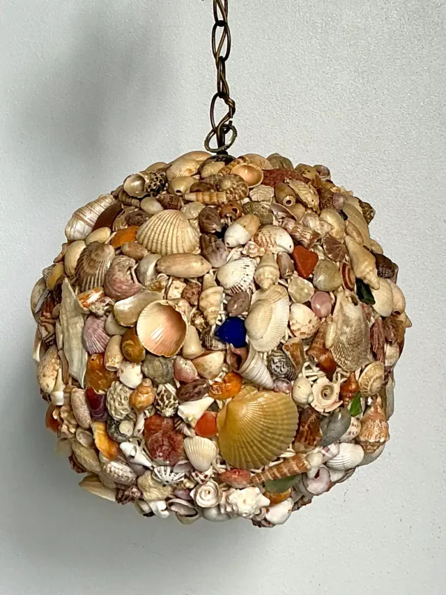 Vintage Shell Encrusted Sphere Hanging Light — additional photo 2