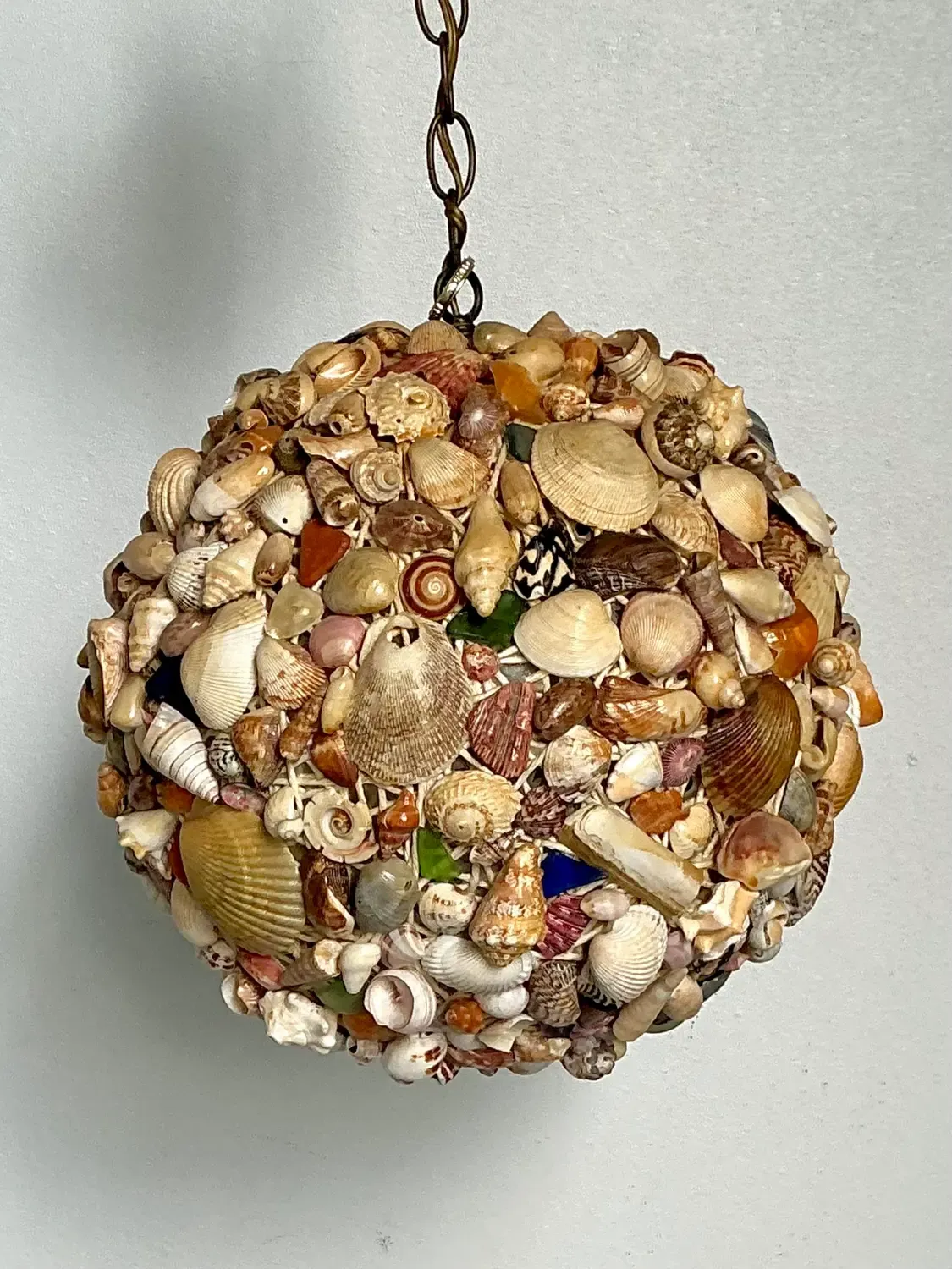 Vintage Shell Encrusted Sphere Hanging Light — additional photo 3