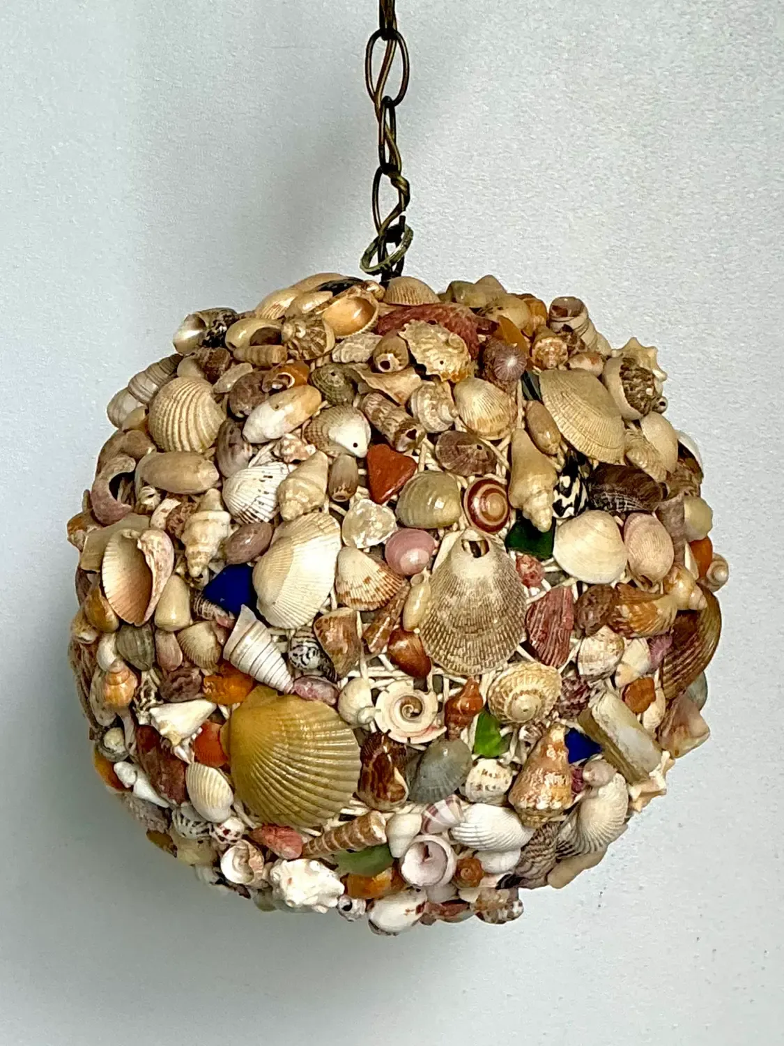 Vintage Shell Encrusted Sphere Hanging Light — additional photo 8