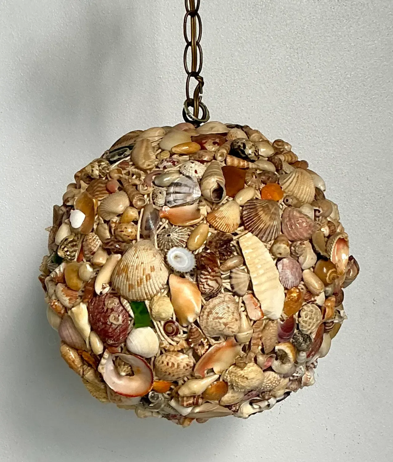 Vintage Shell Encrusted Sphere Hanging Light — additional photo 6