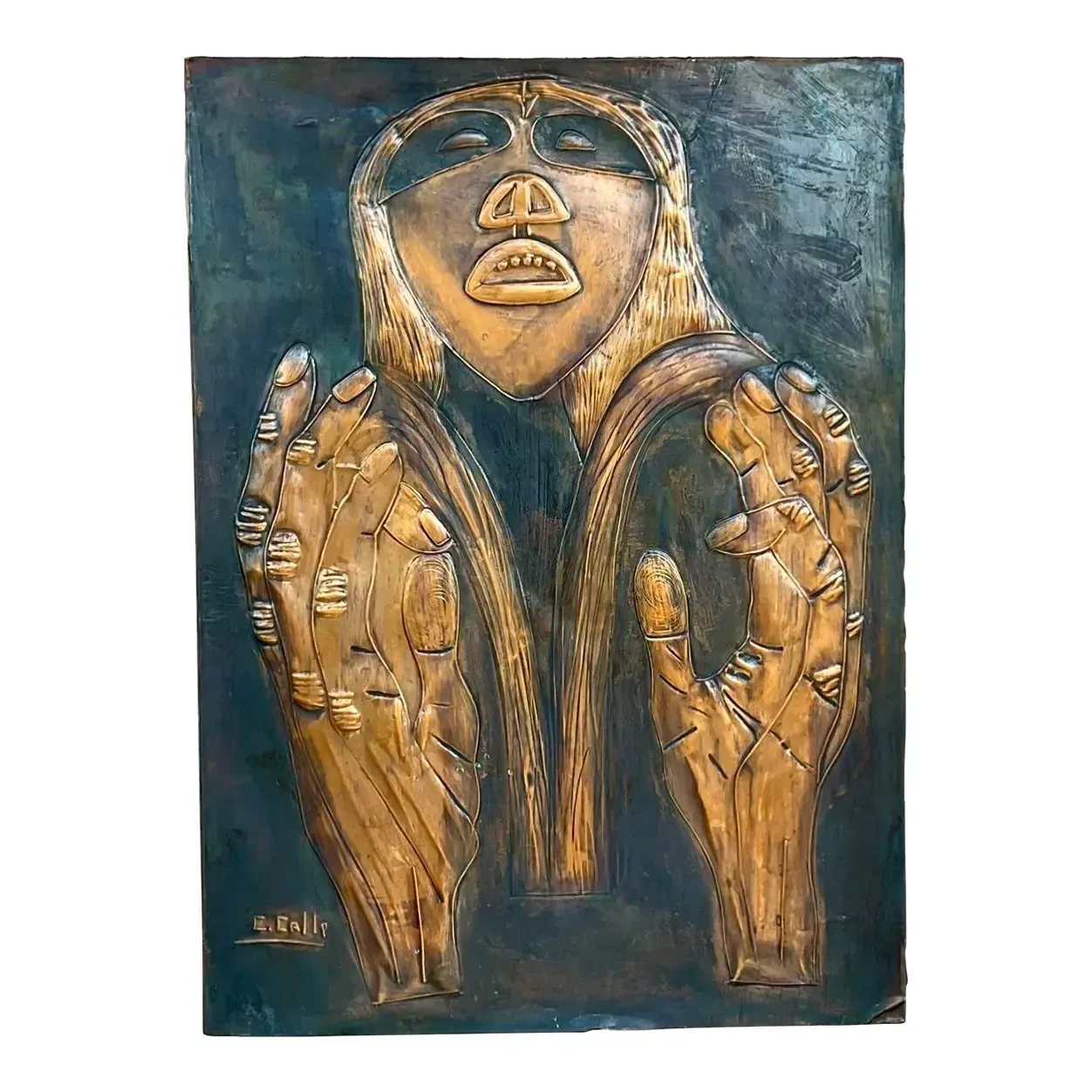 Vintage Signed Hand Hammered Copper Face — additional photo 1