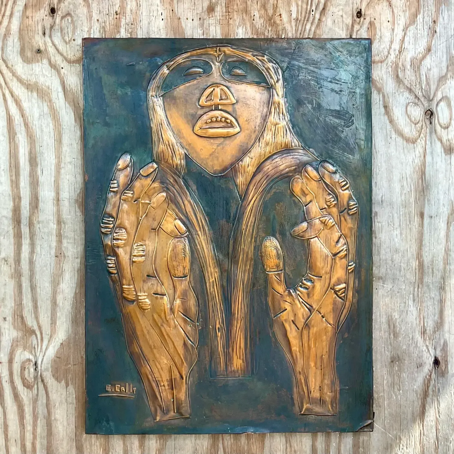 Vintage Signed Hand Hammered Copper Face — additional photo 3