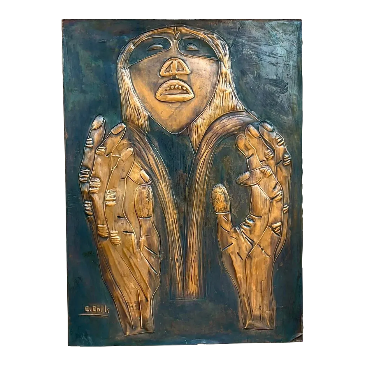Vintage Signed Hand Hammered Copper Face — additional photo 4