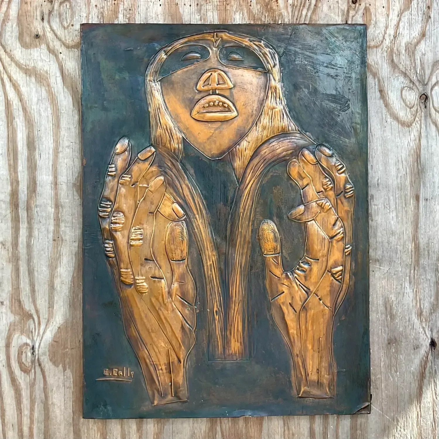 Vintage Signed Hand Hammered Copper Face — additional photo 5