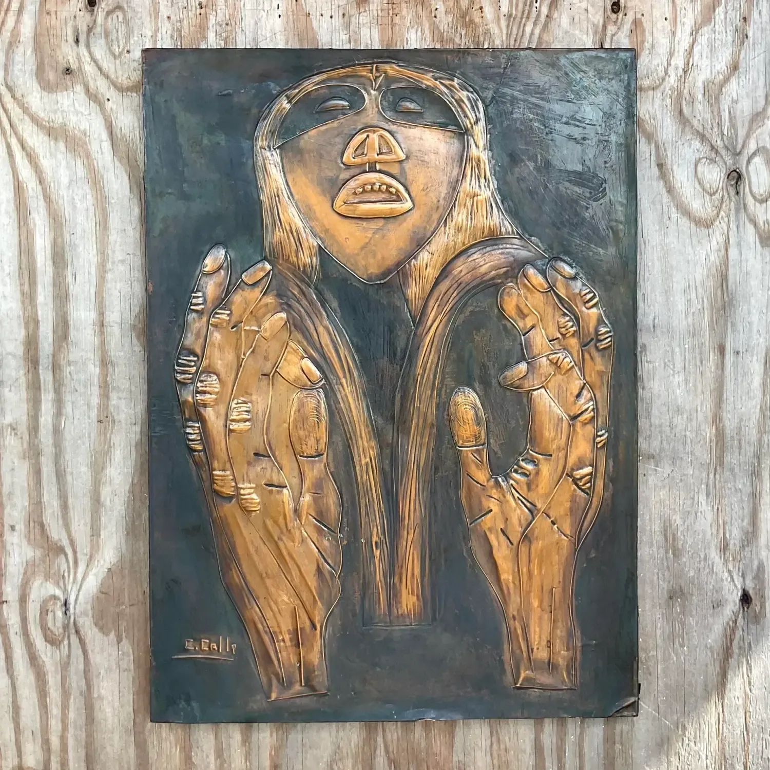 Vintage Signed Hand Hammered Copper Face — additional photo 6