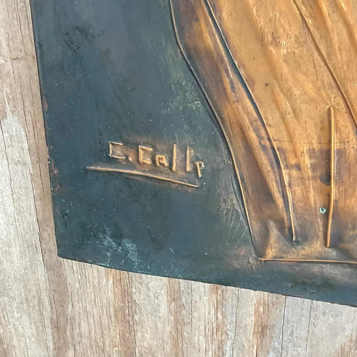 Vintage Signed Hand Hammered Copper Face — additional photo 7