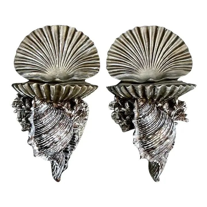 Vintage Silvered Clam Shell Brackets - A Pair