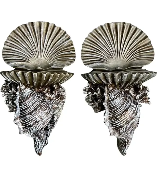 Vintage Silvered Clam Shell Brackets - A Pair