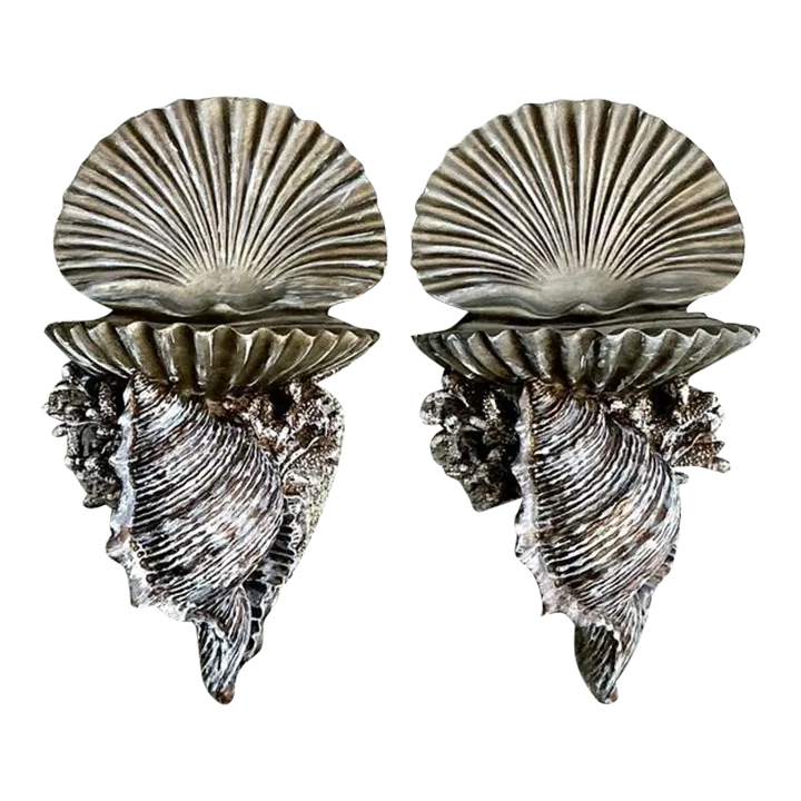 Vintage Silvered Clam Shell Brackets - A Pair — additional photo 1
