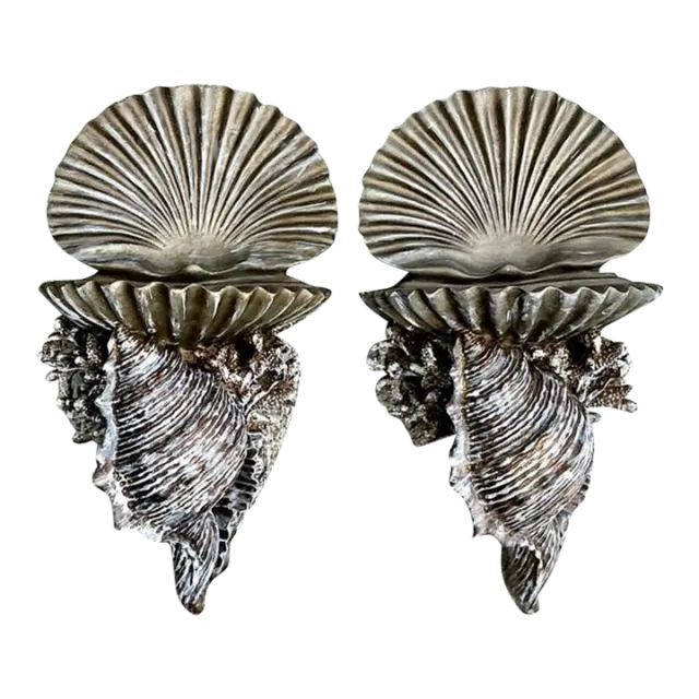Vintage Silvered Clam Shell Brackets - A Pair — additional photo 2