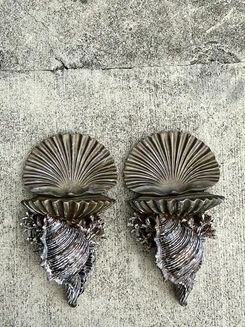 Vintage Silvered Clam Shell Brackets - A Pair — additional photo 2