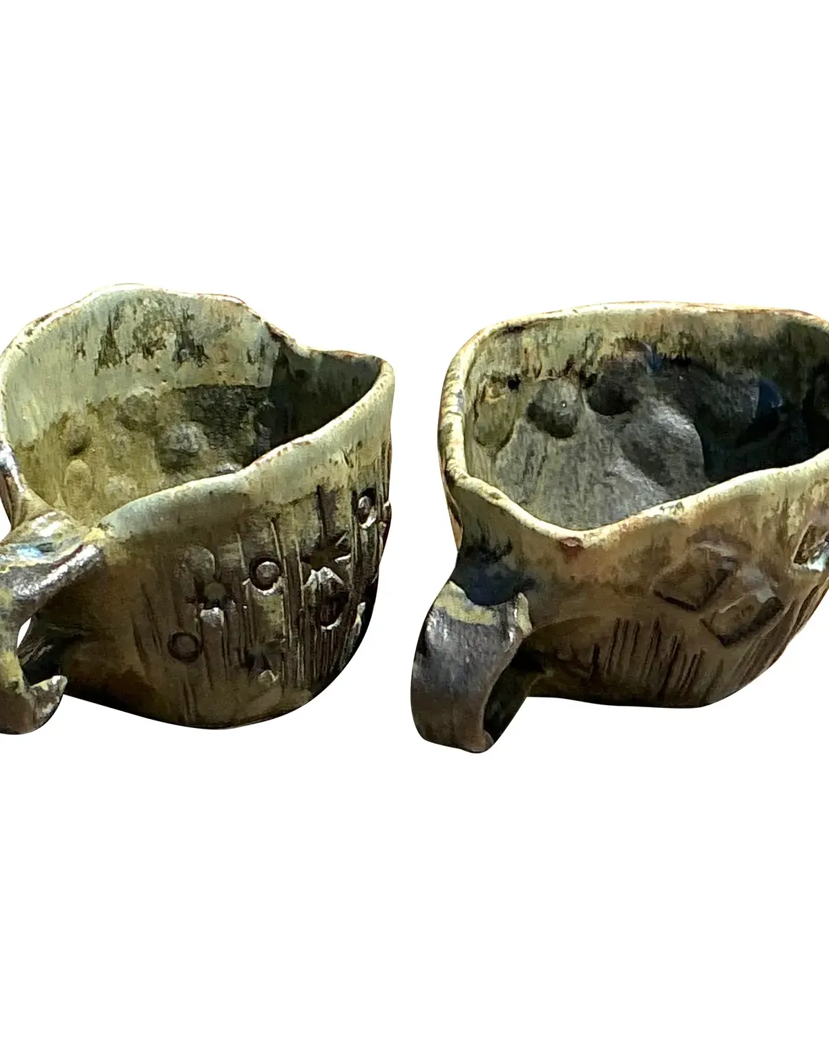 Vintage Slab Built Studio Pottery Cups - A Pair