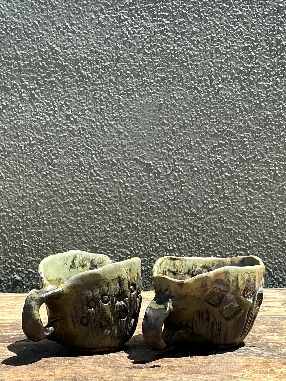 Vintage Slab Built Studio Pottery Cups - A Pair — additional photo 1