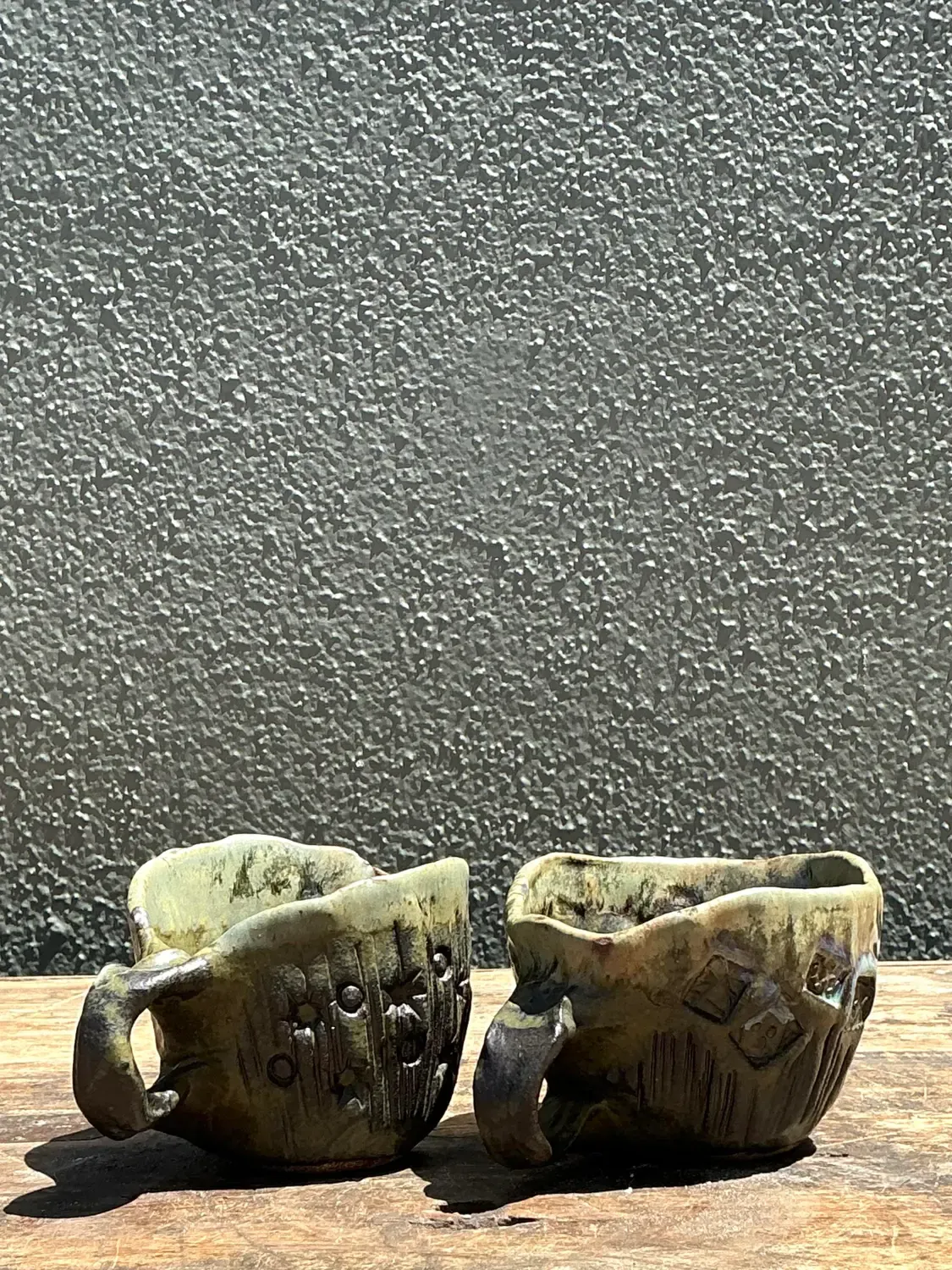Vintage Slab Built Studio Pottery Cups - A Pair — additional photo 4