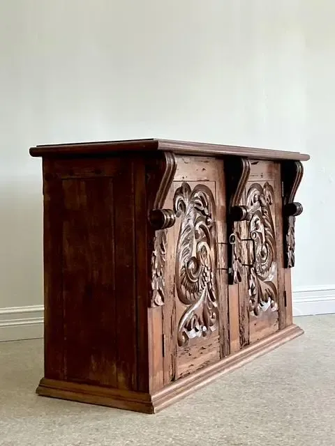 Vintage Spanish Carved Pecky Cypress Cabinet — additional photo 2