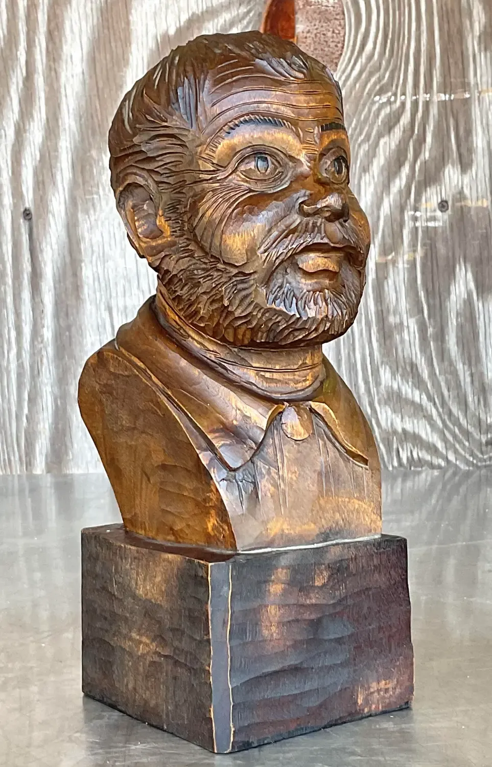 Vintage Spanish Hand Carved Bust of Man — additional photo 1