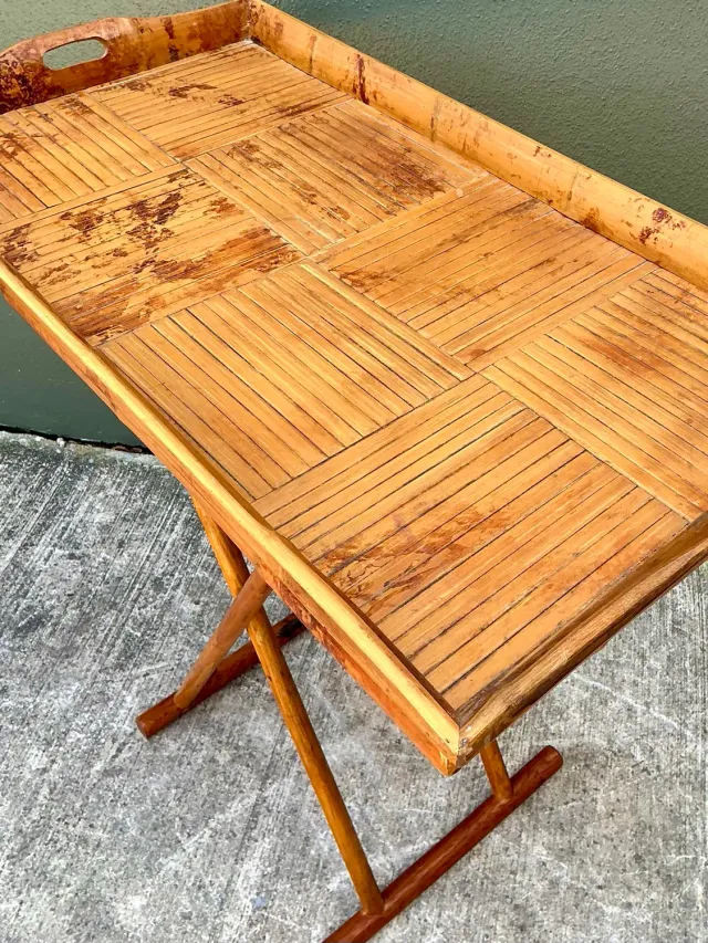 Vintage Split Bamboo Tray Table — additional photo 2