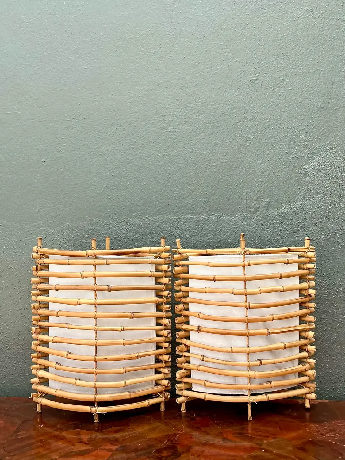 Vintage Stacked Bamboo Lantern Lamps - A Pair — additional photo 1