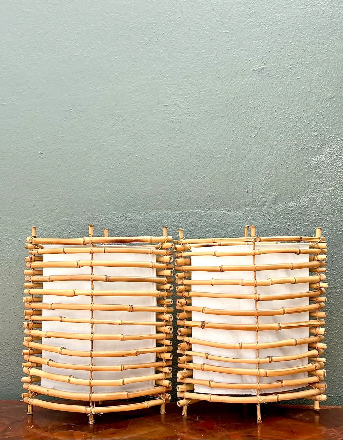 Vintage Stacked Bamboo Lantern Lamps - A Pair — additional photo 2